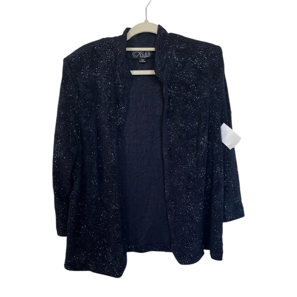 ALEX evenings navy sparkly open front blazer/cardigan size 18W NWT A-7